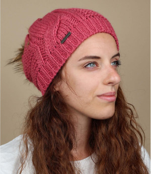 Mütze hängend Pompon Damen Bonnet long pompon bois de rose